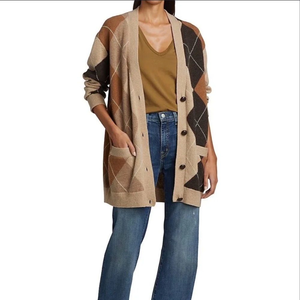 NILI LOTAN SOFHIE ARGYLE WOOL CARDIGAN